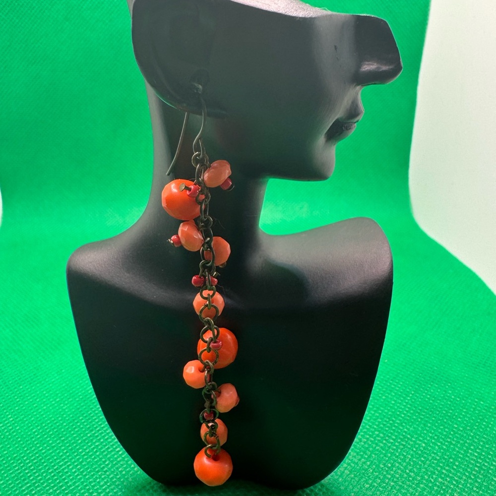 Vintage Chic Orange Beaded Drop Earrings